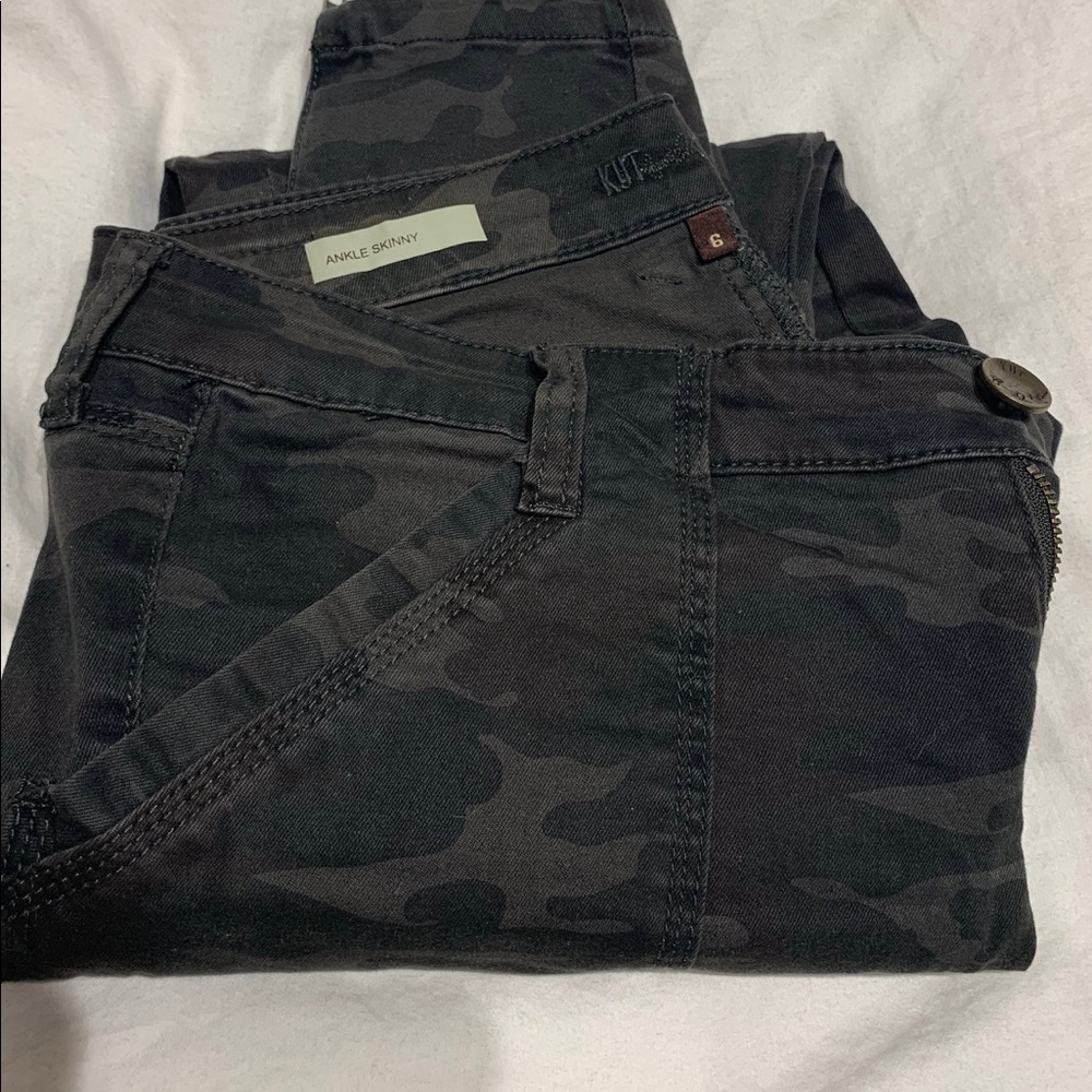 camo printed skinny ankle jeans.